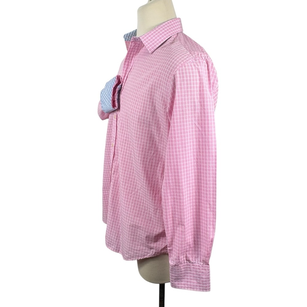 Men's Quieti Flip Cuff Pink/White Plaid 100% Fine‎ Cotton Button Down XL - Picture 4 of 10